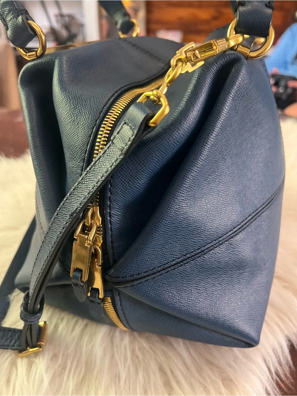 NWT J.Crew Hughes Origami Saffiano Leather Convertible Bag Blue